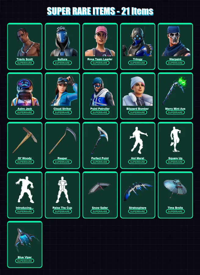 [PS4/PS5/XBOX/PC] | Travis Scott | Sultura | Rose Team Leader | Trilogy | Warpaint | 203 skin | 232 pickaxe | 220 emote | 178 glider | Lv2505