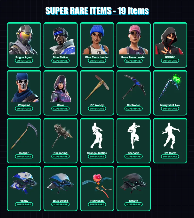 [PC/XBOX] | Rogue Agent | Blue Striker | Blue Team Leader | Rose Team Leader | IKONIK | 90 skin | 63 pickaxe | 104 emote | 63 glider | Lv747