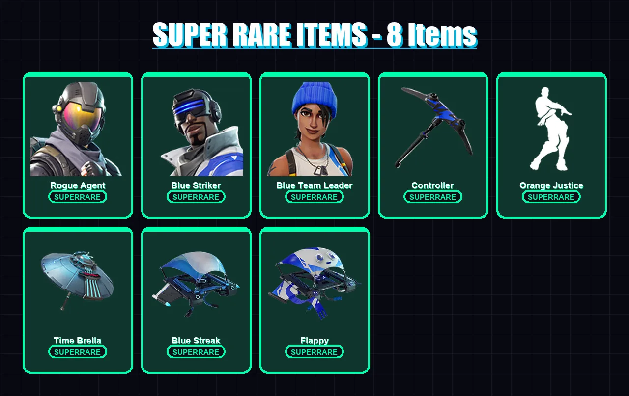[PC] | Rogue Agent | Blue Striker | Blue Team Leader | Carbide | Drift | 17 skin | 16 pickaxe | 17 emote | 19 glider | Lv315