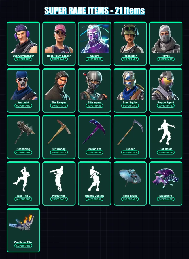 [SWITCH/XBOX/PSN/PC] | Sub Commander | Rose Team Leader | Galaxy | Trailblazer | Havoc | 118 skin | 129 pickaxe | 136 emote | 96 glider | Lv998