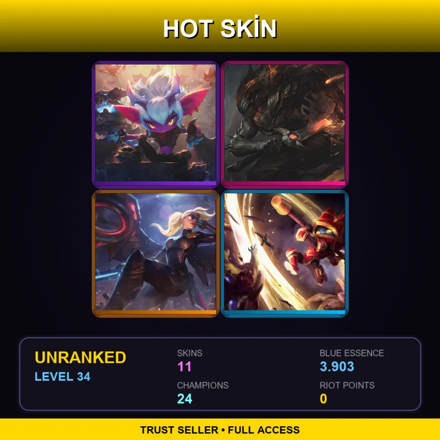 RU | Lv34 | Unranked | 11 Skin | 24 Champ — LoL account