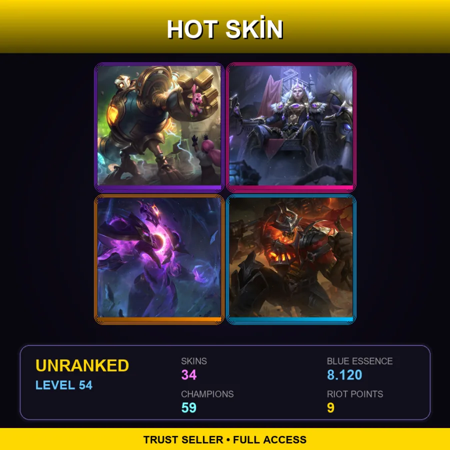VN | Lv54 | Unranked | 34 Skin | 59 Champ — LoL account