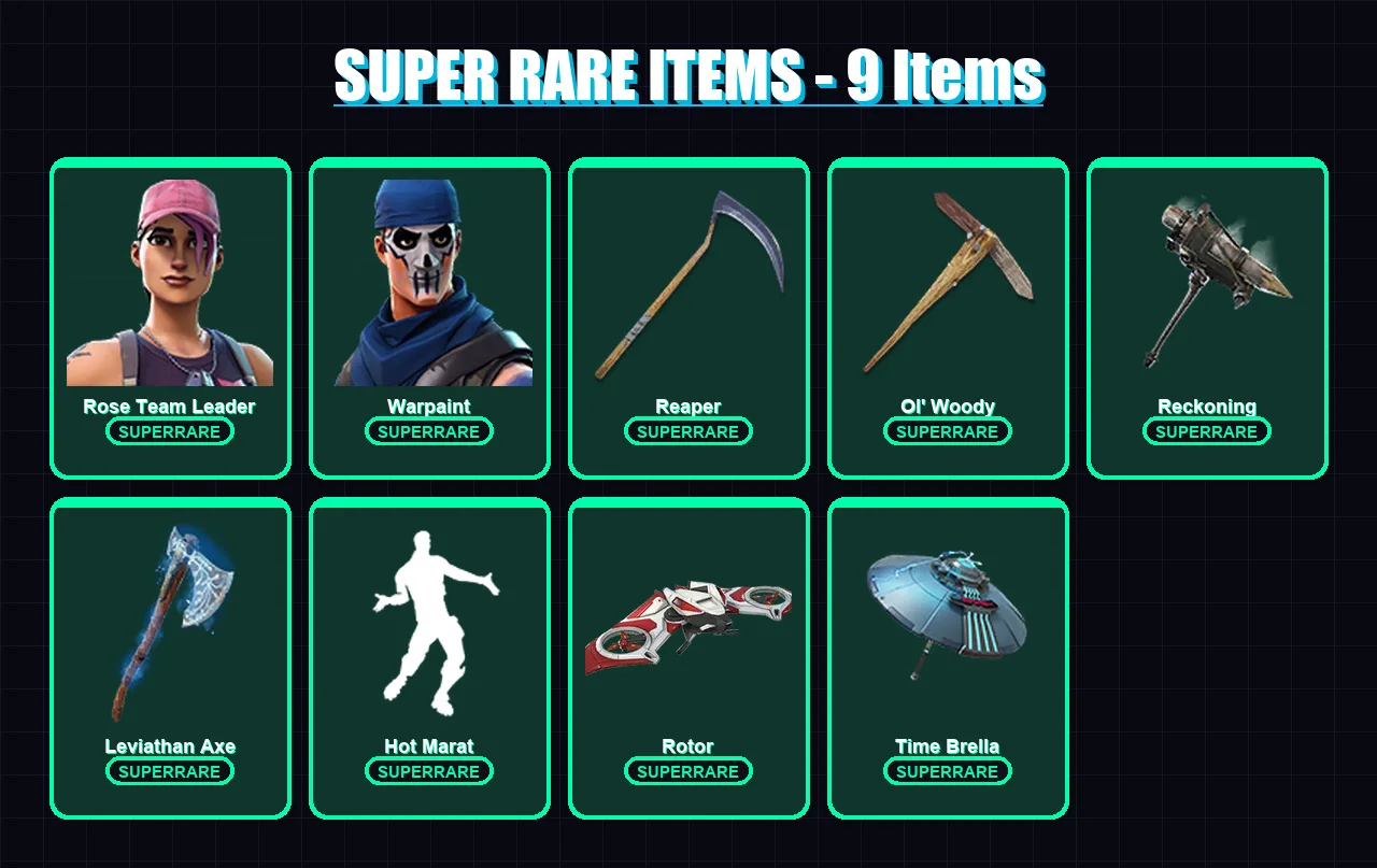 [PC/PSN] | Rose Team Leader | Warpaint | Omegarok | The Ice King | Calamity | 160 skin | 175 pickaxe | 147 emote | 139 glider | Lv1655