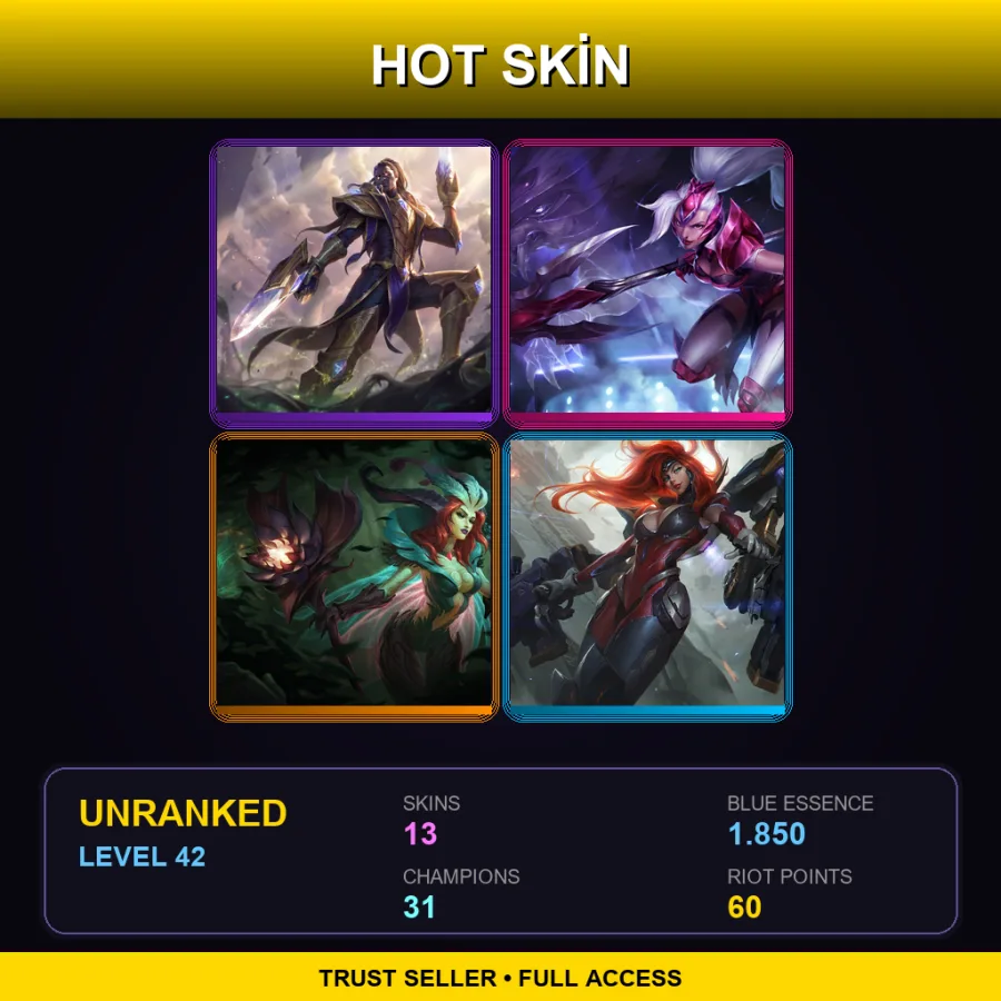 TR | Victorious Lucian | Challenger Nidalee | Elderwood LeBlanc | Gun Goddess Miss Fortune | 13 Skin | 31 Champ | Lv42