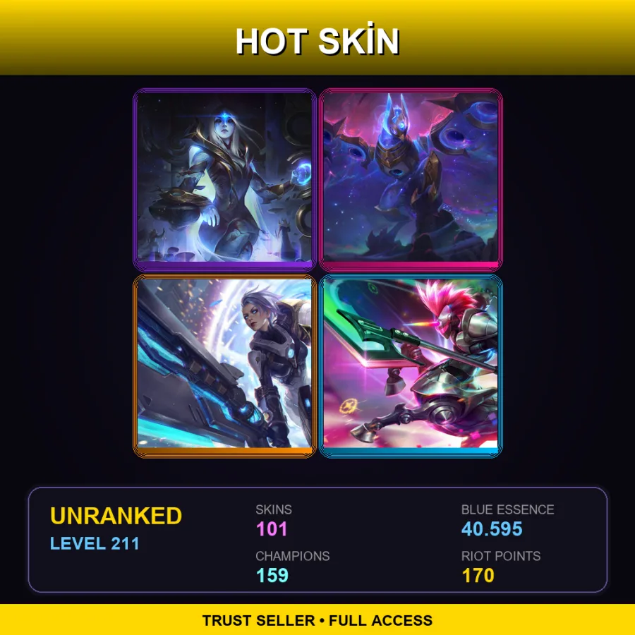 VN | Lv211 | Unranked | 101 Skin | 159 Champ — LoL account