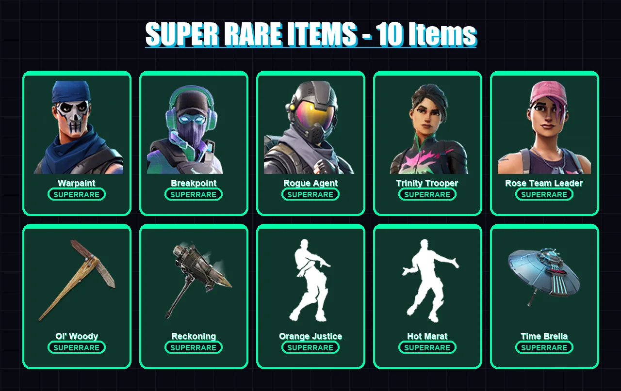 [PC] | Warpaint | Breakpoint | Rogue Agent | Trinity Trooper | Rose Team Leader | 204 skin | 207 pickaxe | 200 emote | 189 glider | Lv2283 — Fortnite account