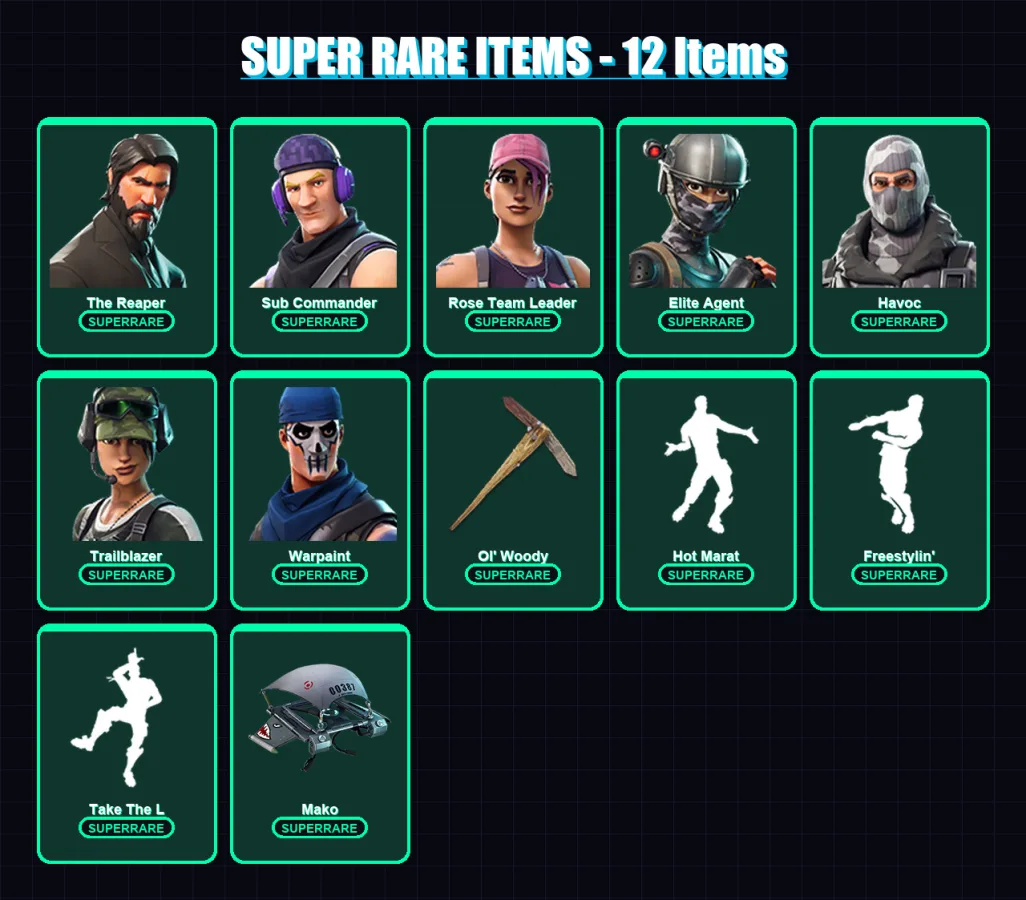 [PC/PSN] | The Reaper | Sub Commander | Rose Team Leader | Elite Agent | Havoc | 21 skin | 25 pickaxe | 30 emote | 24 glider | Lv321