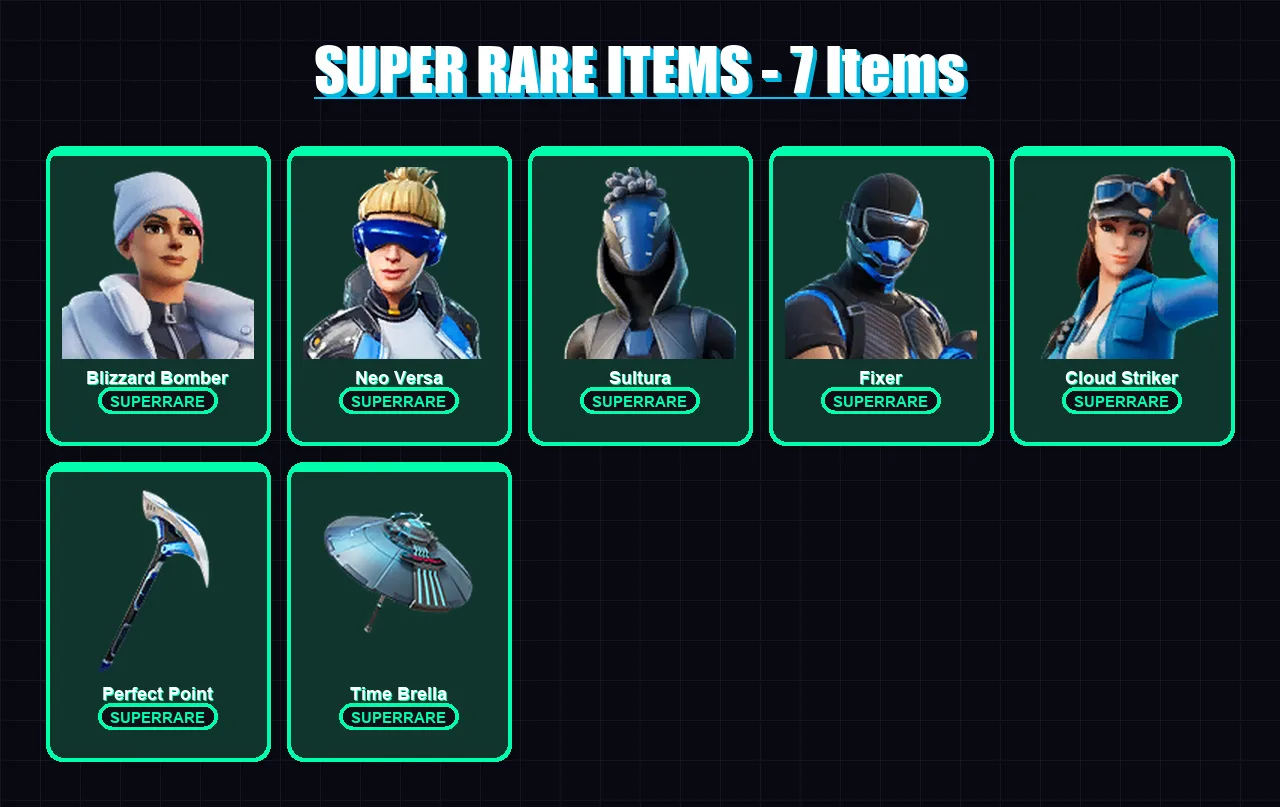 [PC/XBOX/PSN] | Blizzard Bomber | Neo Versa | Sultura | Fixer | Cloud Striker | 34 skin | 54 pickaxe | 53 emote | 53 glider | Lv1082