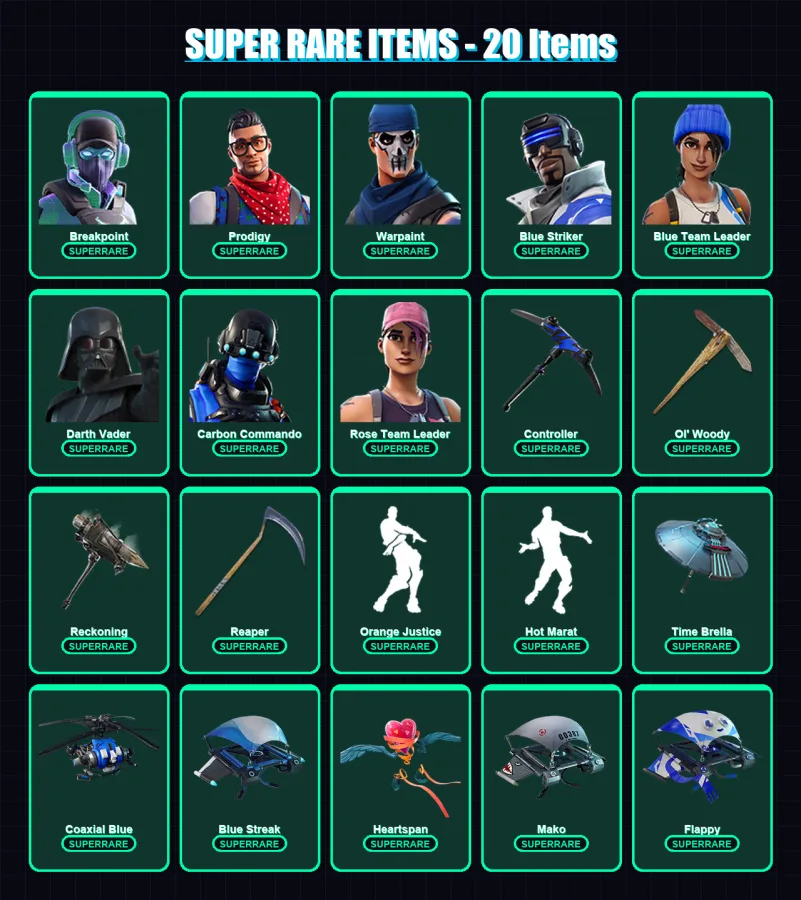 [PC/XBOX/PSN] | Breakpoint | Prodigy | Warpaint | Blue Striker | Blue Team Leader | 182 skin | 202 pickaxe | 196 emote | 193 glider | Lv2513