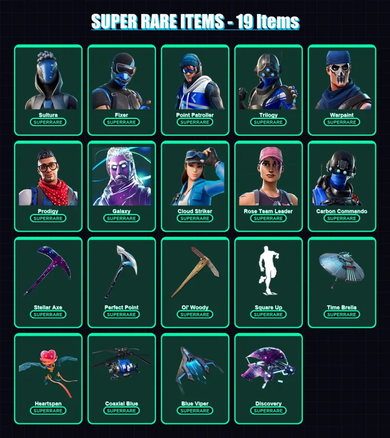 [PC/XBOX/PSN] | Sultura | Fixer | Point Patroller | Trilogy | Warpaint | 186 skin | 168 pickaxe | 141 emote | 129 glider | Lv1390
