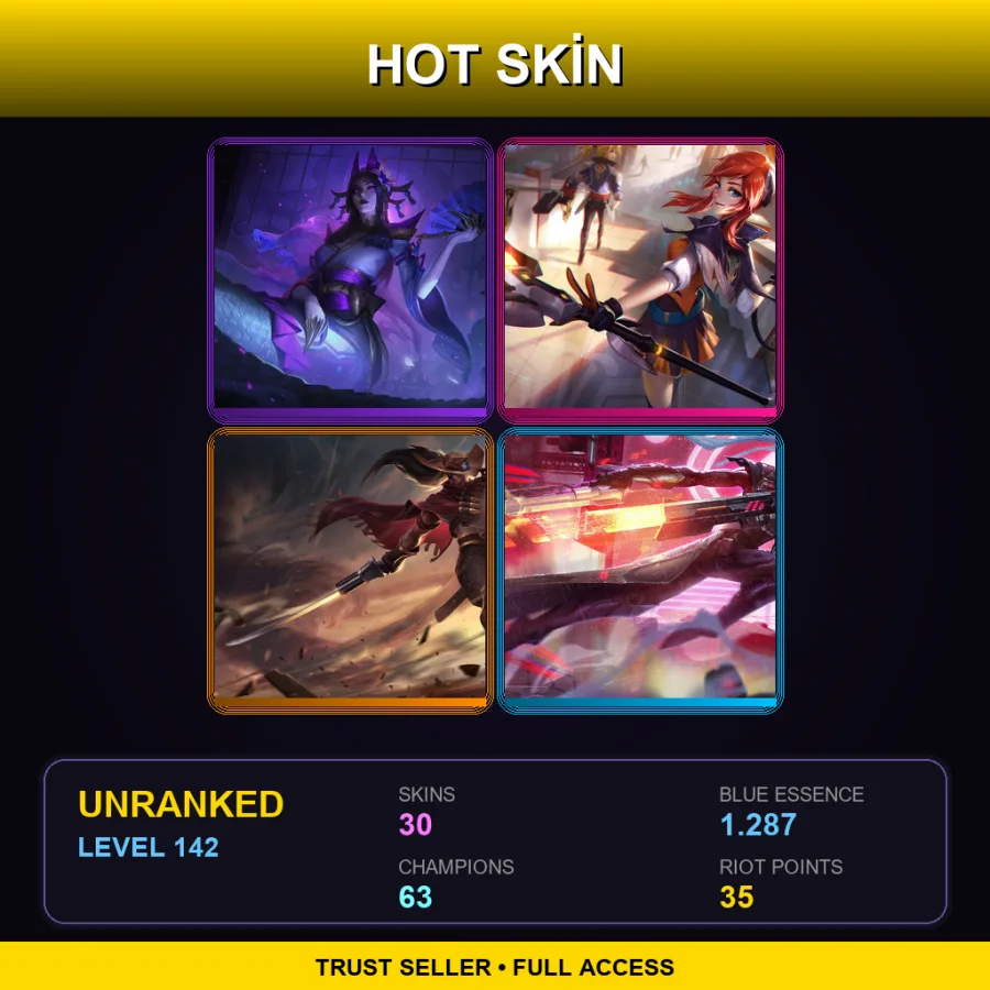 LAS | Lv142 | Unranked | 30 Skin | 63 Champ — LoL account