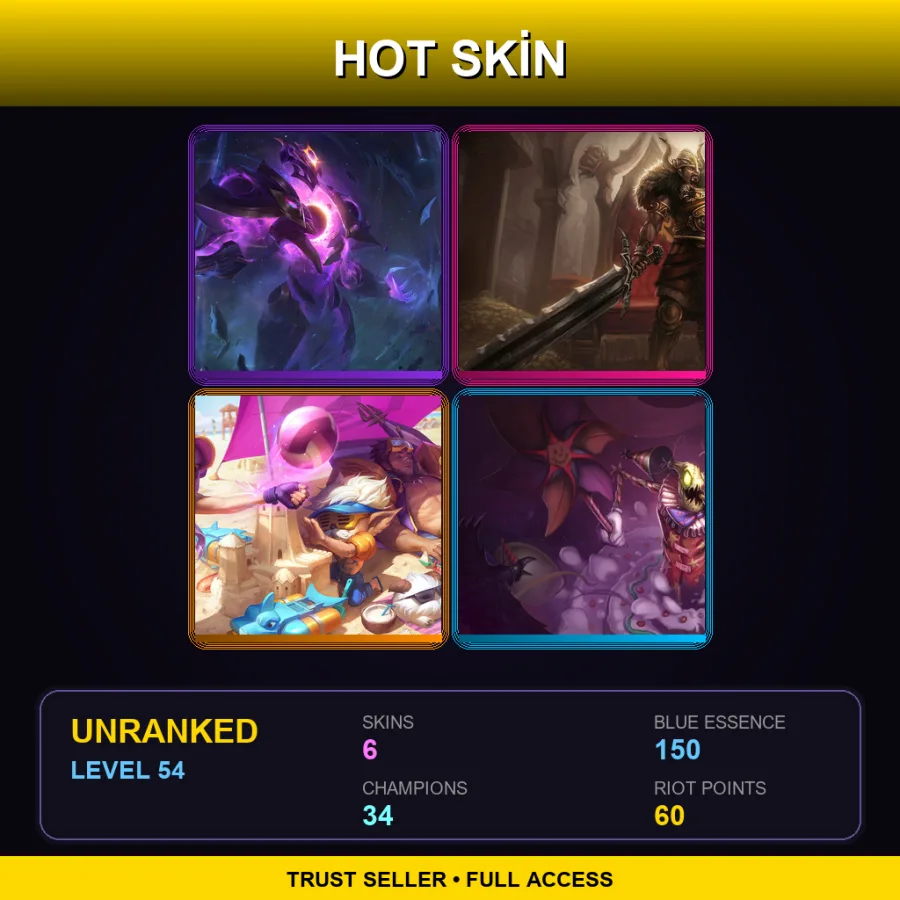 EUNE | Lv54 | Unranked | 6 Skin | 34 Champ — LoL account
