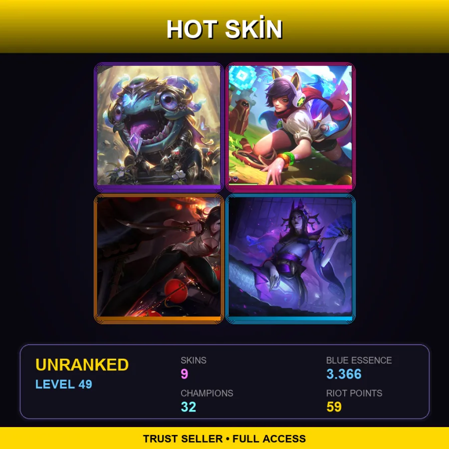 NA | Lv49 | Unranked | 9 Skin | 32 Champ — LoL account