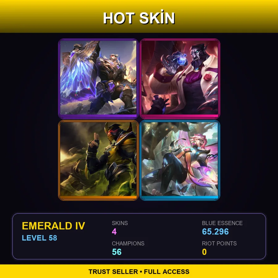 EUNE | Lv58 | Emerald IV | 4 Skin | 56 Champ