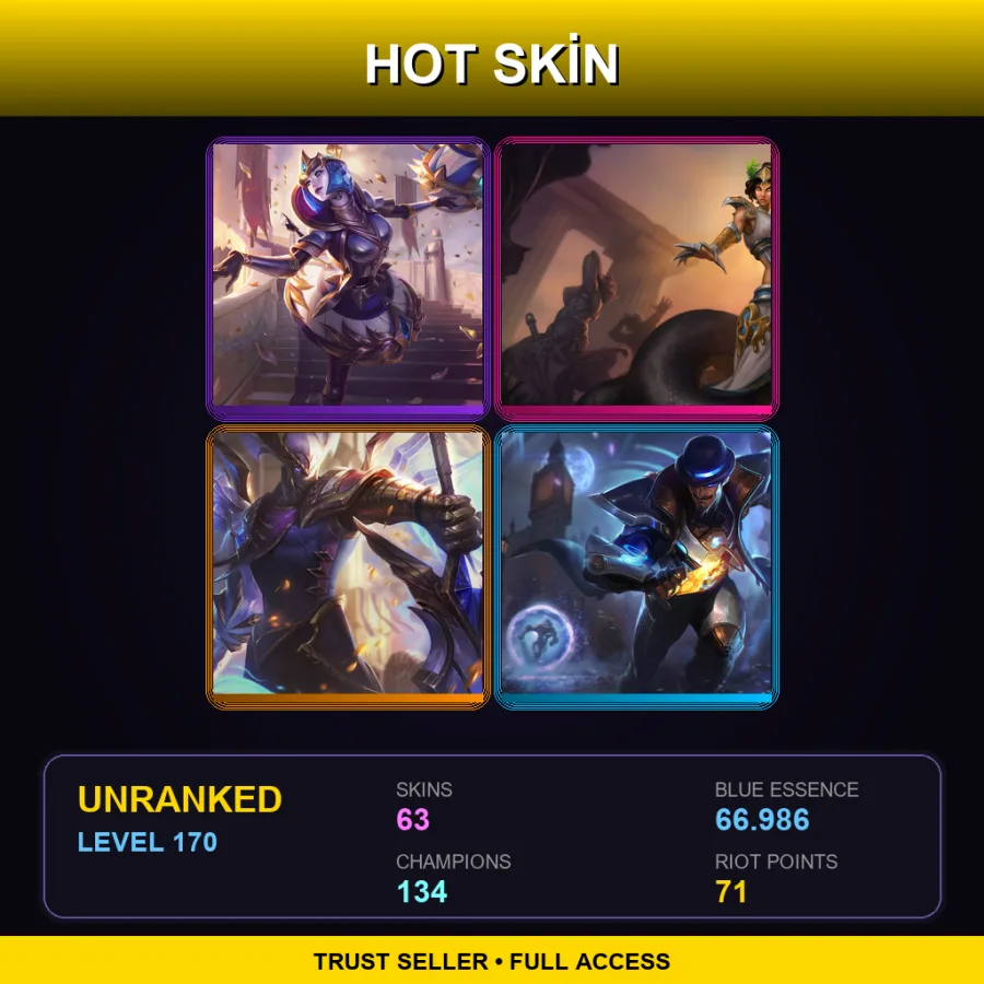 TR | Victorious Orianna | Mythic Cassiopeia | Victorious Aatrox | Pulsefire Twisted Fate | 63 Skin | 134 Champ | Lv170