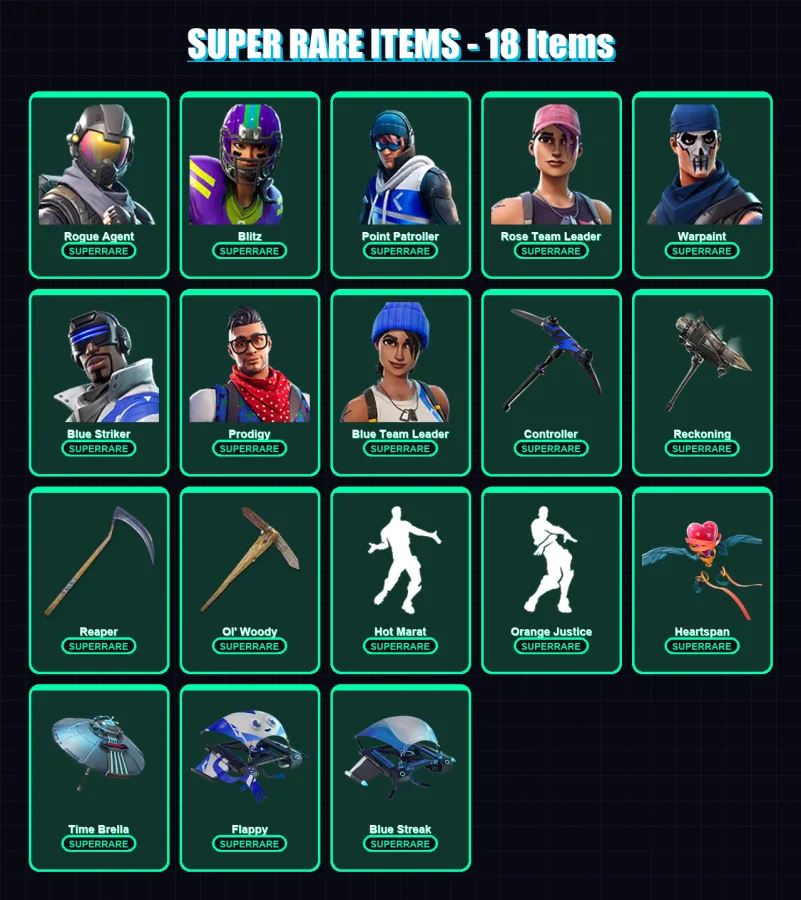 [PS4/PS5/XBOX/PC] | Rogue Agent | Blitz | Point Patroller | Rose Team Leader | Warpaint | 132 skin | 115 pickaxe | 113 emote | 125 glider | Lv1374