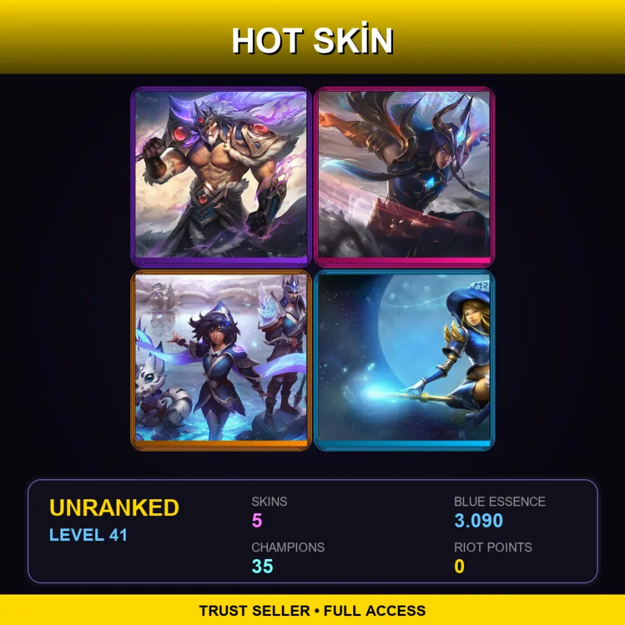 EUW | Victorious Tryndamere | Dawnbringer Yone | SSG Jarvan IV | Sorceress Lux | 5 Skin | 35 Champ | Lv41