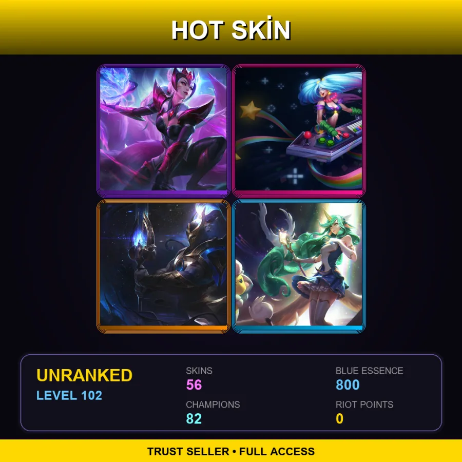 VN | Lv102 | Unranked | 56 Skin | 82 Champ — LoL account