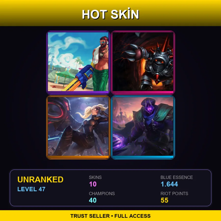 BR | Lv47 | Unranked | 10 Skin | 40 Champ — LoL account