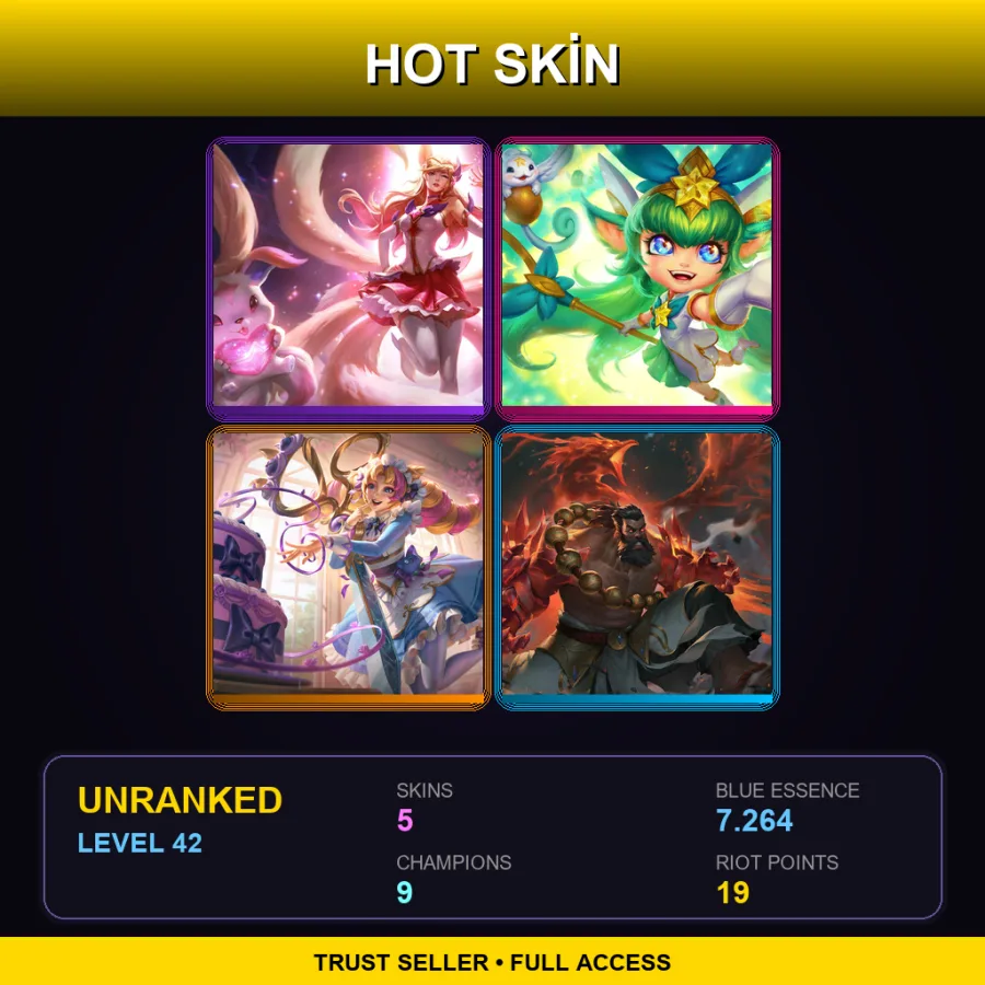 VN | Lv42 | Unranked | 5 Skin | 9 Champ — LoL account