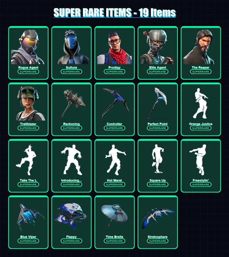 [PC/XBOX] | Rogue Agent | Sultura | Prodigy | Elite Agent | The Reaper | 60 skin | 71 pickaxe | 74 emote | 68 glider | Lv882