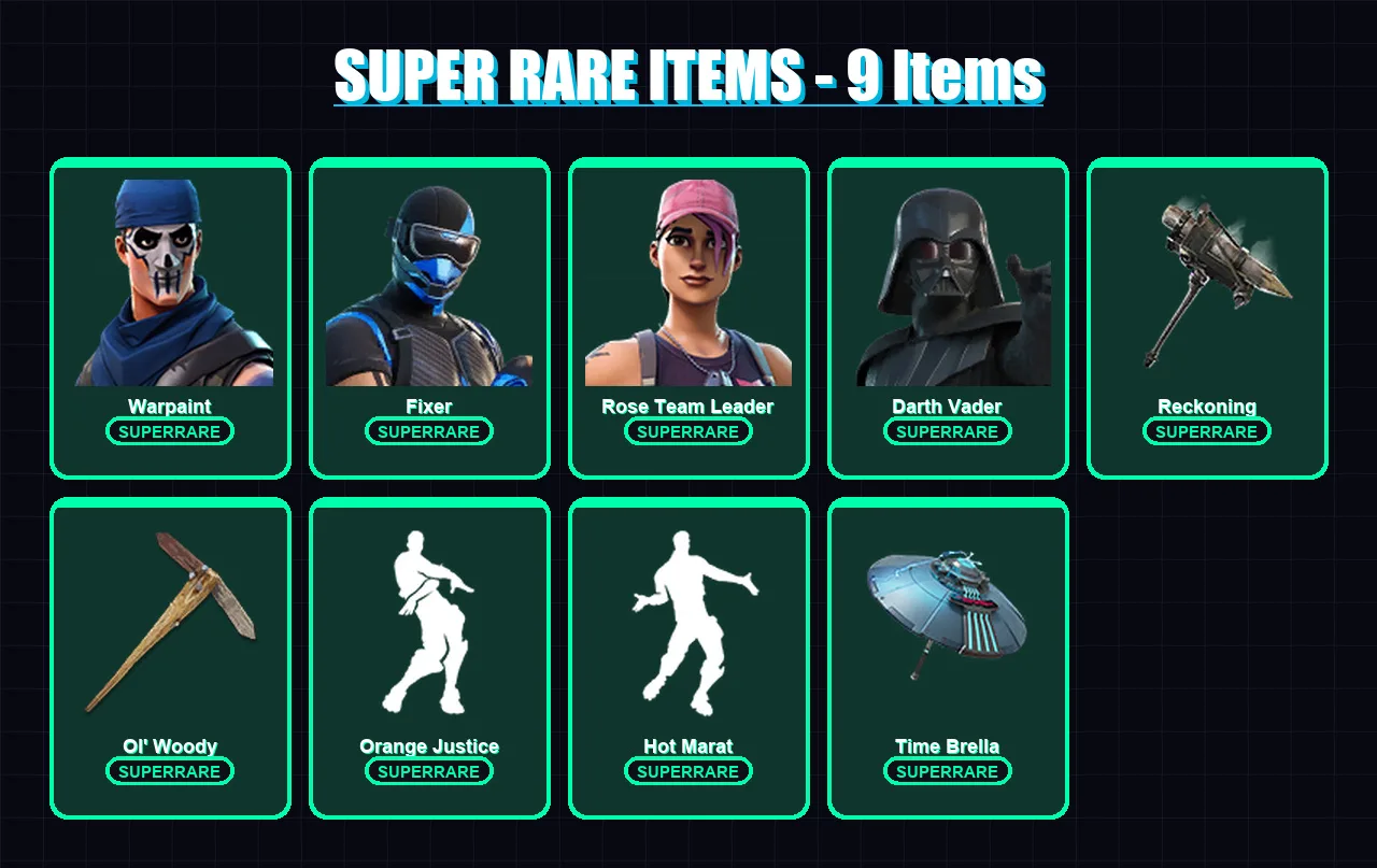 [PS4/PS5/XBOX/PC] | Warpaint | Fixer | Rose Team Leader | Darth Vader | Spire Assassin | 137 skin | 159 pickaxe | 124 emote | 167 glider | Lv2187