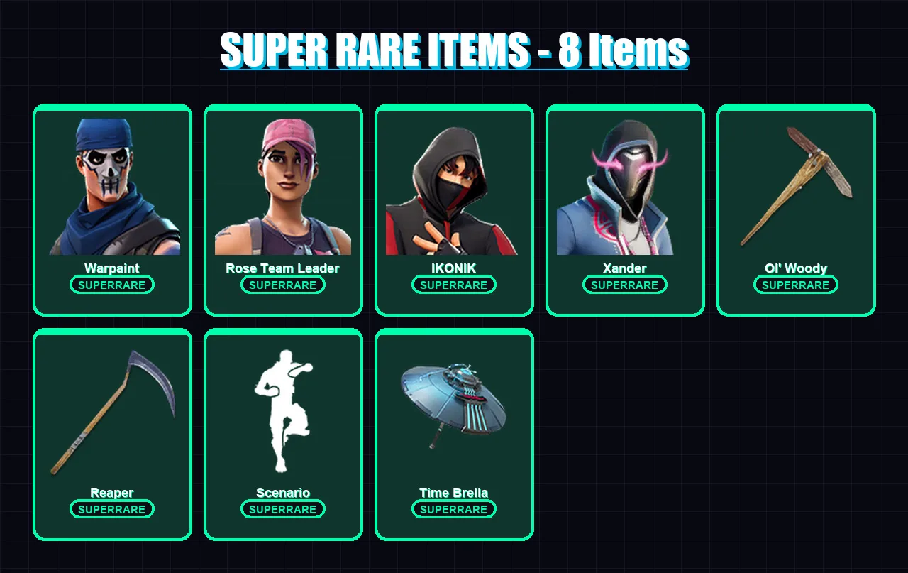 [PC/XBOX/PSN] | Warpaint | Rose Team Leader | IKONIK | Xander | Sorana | 174 skin | 212 pickaxe | 139 emote | 169 glider | Lv2649