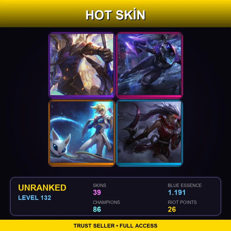 EUW | Lv132 | Unranked | 39 Skin | 86 Champ — LoL account
