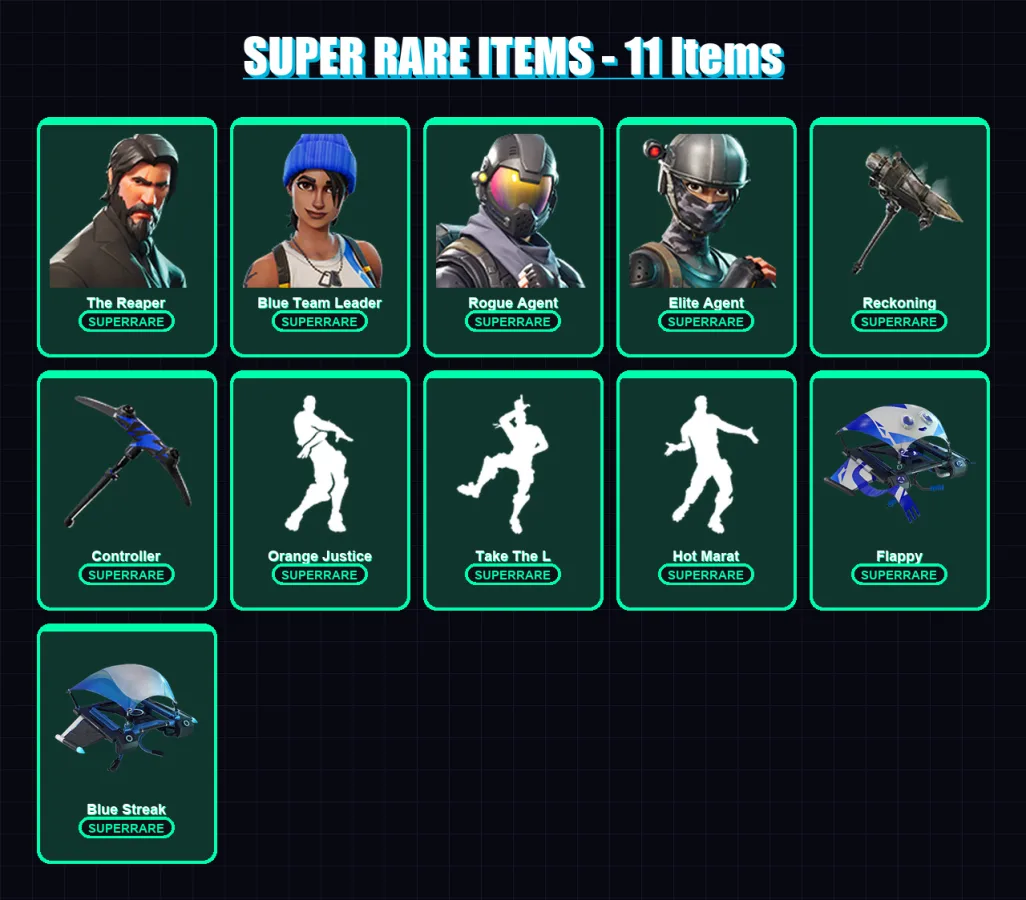 [PC/XBOX/PSN] | The Reaper | Blue Team Leader | Rogue Agent | Elite Agent | Rox | 62 skin | 46 pickaxe | 77 emote | 65 glider | Lv792