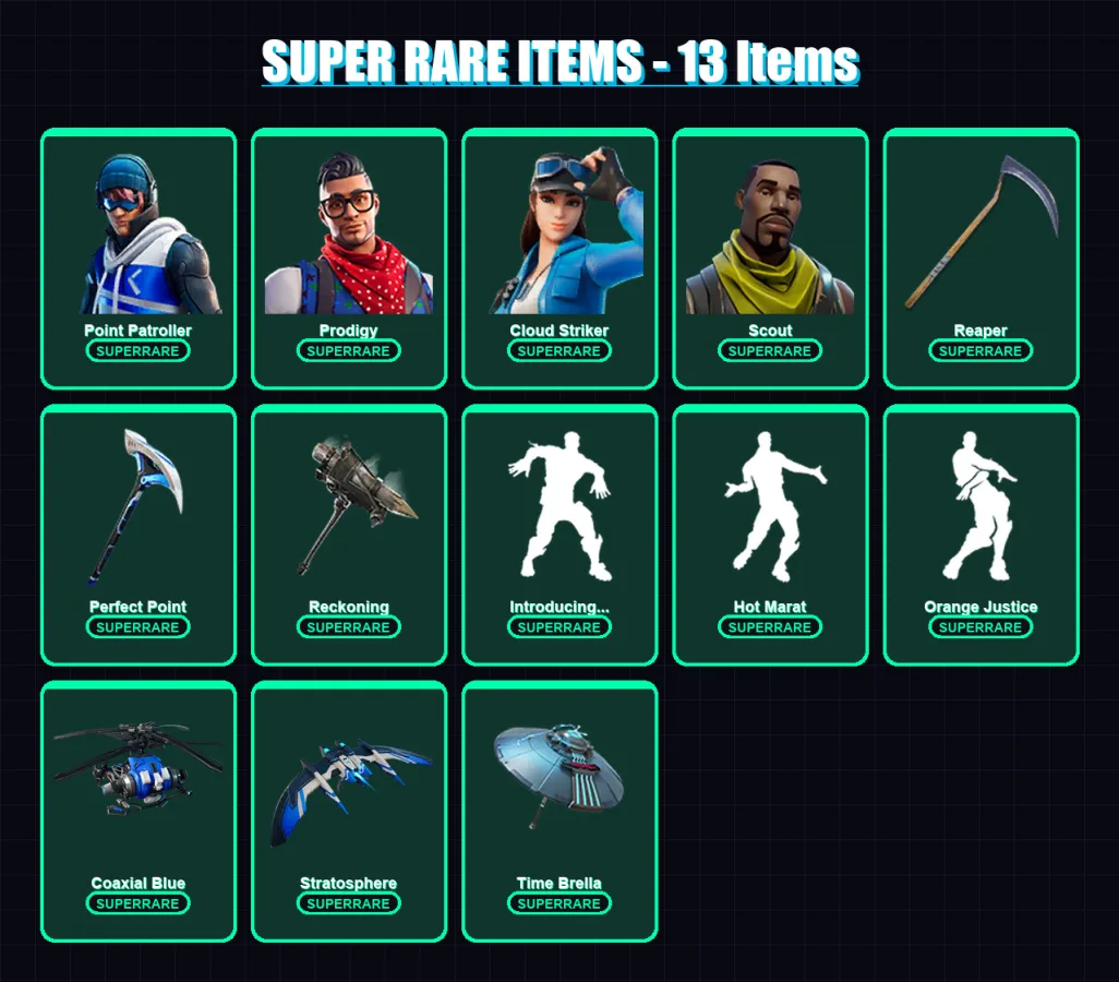 [PS4/PS5/XBOX/PC] | Point Patroller | Prodigy | Cloud Striker | Scout | Twyn | 135 skin | 184 pickaxe | 137 emote | 166 glider | Lv2523 — Fortnite account