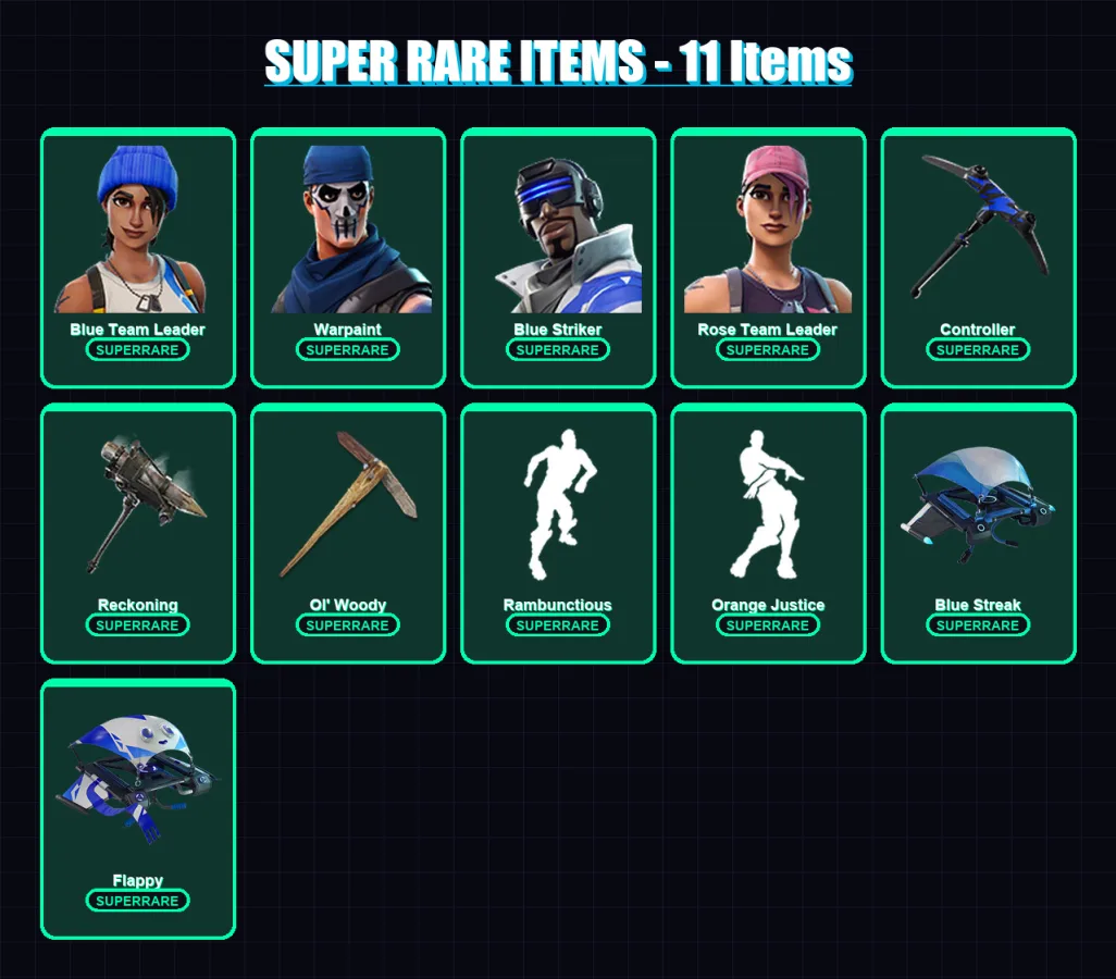 [PC/XBOX] | Blue Team Leader | Warpaint | Blue Striker | Rose Team Leader | Carbide | 14 skin | 18 pickaxe | 16 emote | 21 glider | Lv231