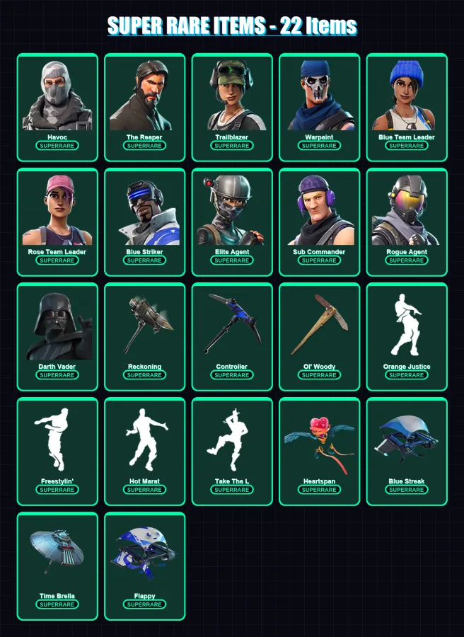 [PC/PSN] | Havoc | The Reaper | Trailblazer | Warpaint | Blue Team Leader | 332 skin | 339 pickaxe | 224 emote | 277 glider | Lv3677