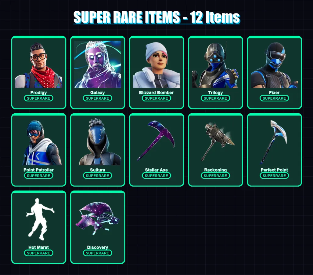 [PS4/PS5/XBOX/PC] | Prodigy | Galaxy | Blizzard Bomber | Trilogy | Fixer | 88 skin | 67 pickaxe | 85 emote | 70 glider | Lv947