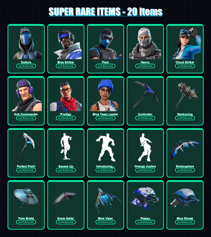[PC/XBOX] | Sultura | Blue Striker | Fixer | Havoc | Cloud Striker | 92 skin | 83 pickaxe | 81 emote | 93 glider | Lv1051