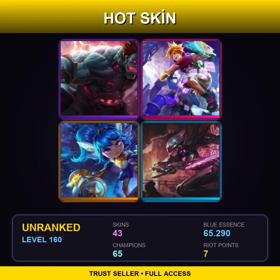 TW | Lv160 | Unranked | 43 Skin | 65 Champ — Unranked / Smurf League of Legends