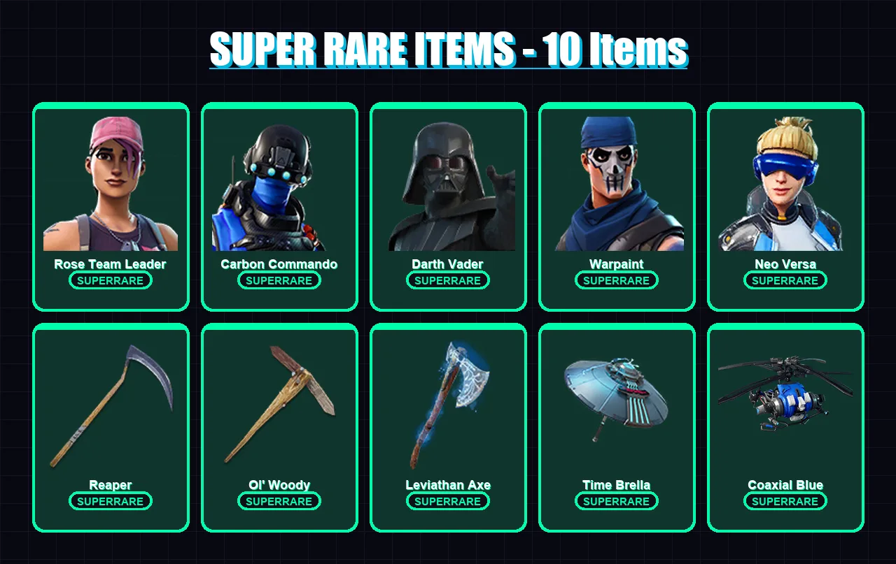 [PS4/PS5/XBOX/PC] | Rose Team Leader | Carbon Commando | Darth Vader | Warpaint | Neo Versa | 193 skin | 224 pickaxe | 166 emote | 209 glider | Lv32