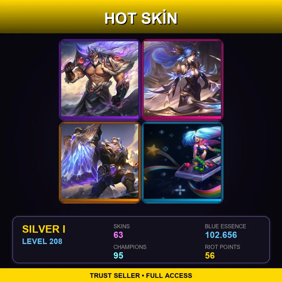 EUW | Lv208 | Silver I | 63 Skin | 95 Champ — LoL account