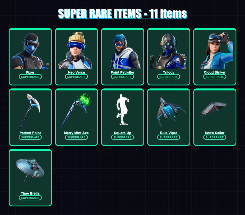 [PS4/PS5/XBOX/PC] | Fixer | Neo Versa | Point Patroller | Trilogy | Cloud Striker | 80 skin | 118 pickaxe | 102 emote | 103 glider | Lv1739 — Game account