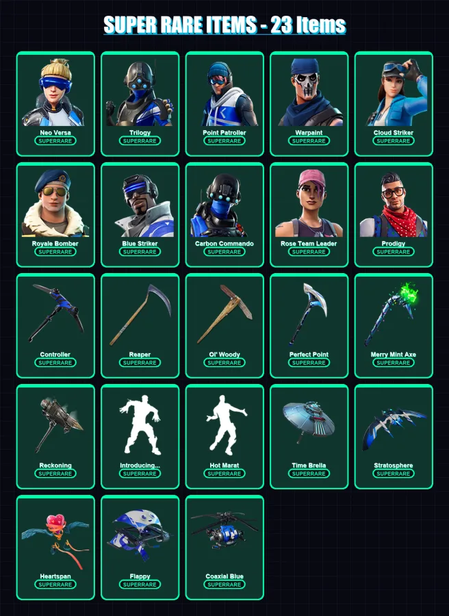 [PS4/PS5/XBOX/PC] | Neo Versa | Trilogy | Point Patroller | Warpaint | Cloud Striker | 177 skin | 151 pickaxe | 154 emote | 132 glider | Lv1918