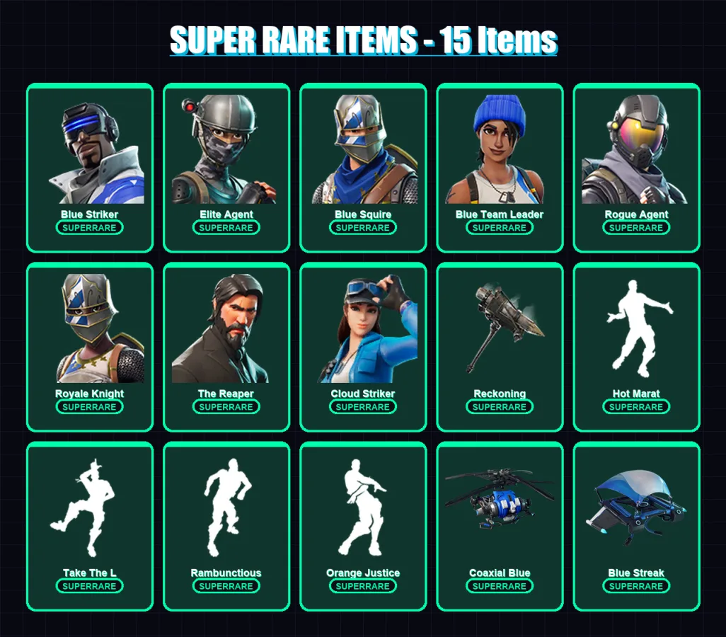 [PS4/PS5/XBOX/PC] | Blue Striker | Elite Agent | Blue Squire | Blue Team Leader | Rogue Agent | 99 skin | 56 pickaxe | 86 emote | 60 glider | Lv661