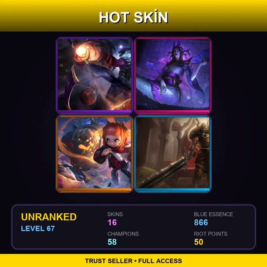 EUNE | Lv67 | Unranked | 16 Skin | 58 Champ — LoL account