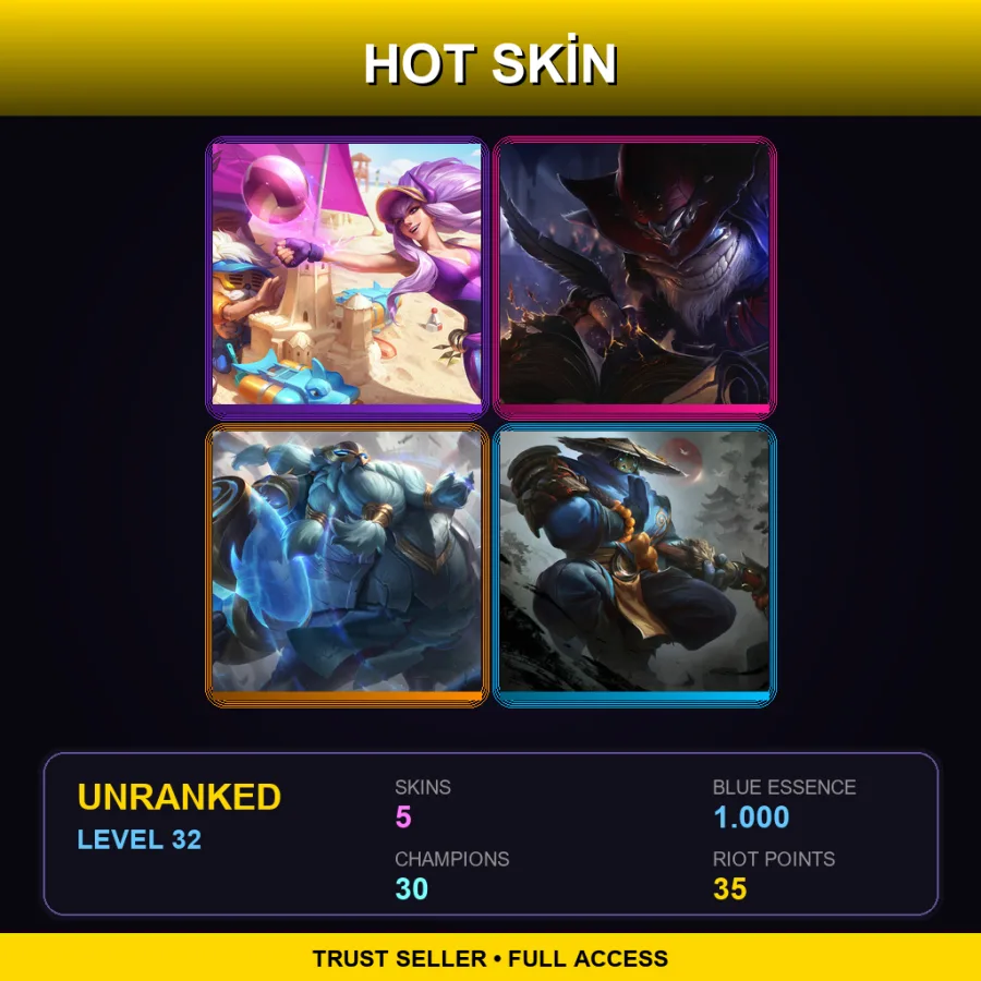 NA | Lv32 | Unranked | 5 Skin | 30 Champ — LoL account