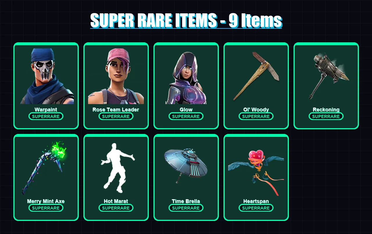 [PC/XBOX] | Warpaint | Rose Team Leader | Glow | Fusion | Enforcer | 100 skin | 115 pickaxe | 120 emote | 118 glider | Lv1789