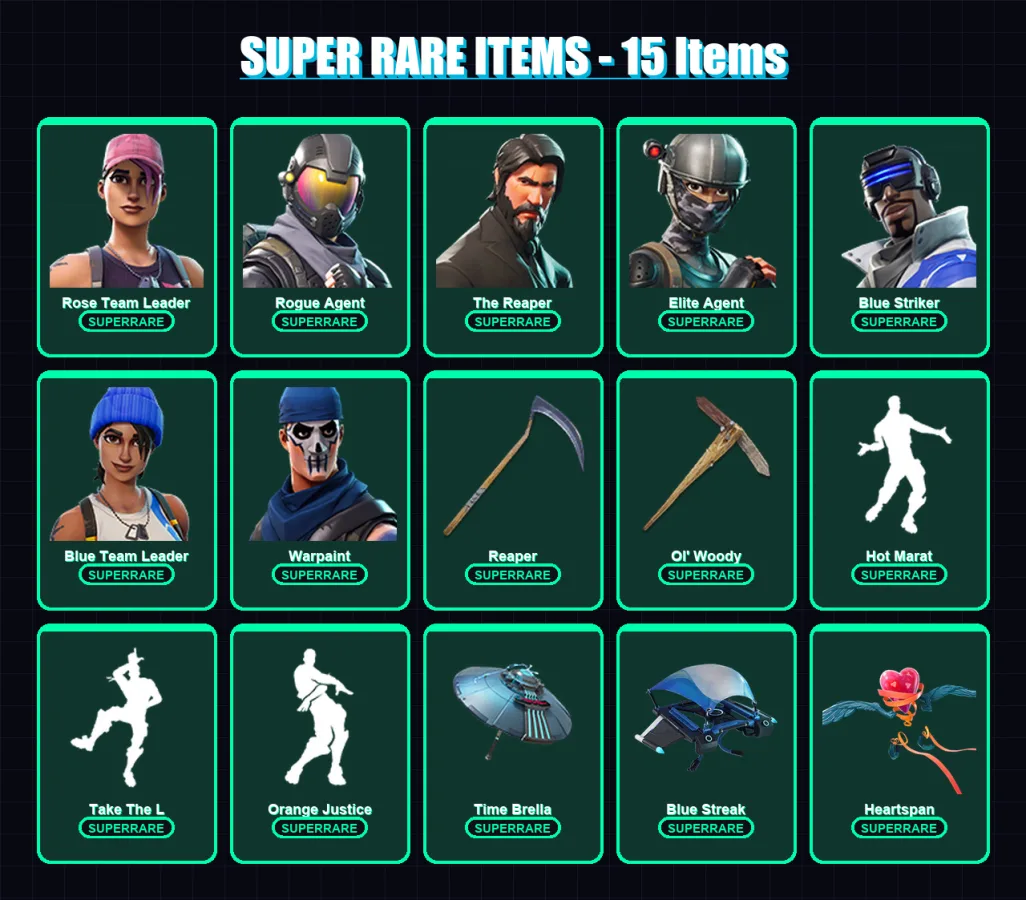[PS4/PS5/XBOX/PC] | Rose Team Leader | Rogue Agent | The Reaper | Elite Agent | Blue Striker | 45 skin | 79 pickaxe | 93 emote | 89 glider | Lv1352 — Fortnite account