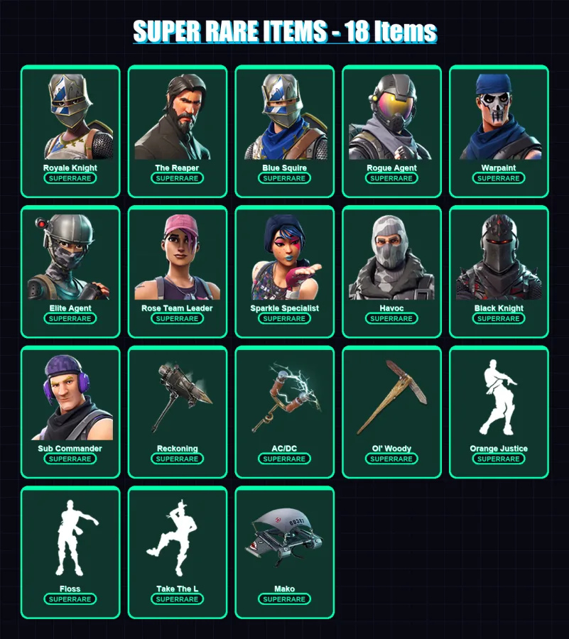[PC/PSN] | Royale Knight | The Reaper | Blue Squire | Rogue Agent | Warpaint | 120 skin | 85 pickaxe | 96 emote | 93 glider | Lv1395