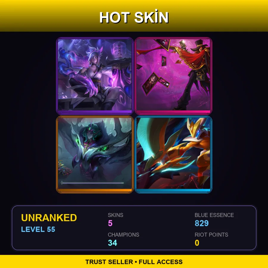 EUW | Lv55 | Unranked | 5 Skin | 34 Champ — The Magnificent Twisted Fate