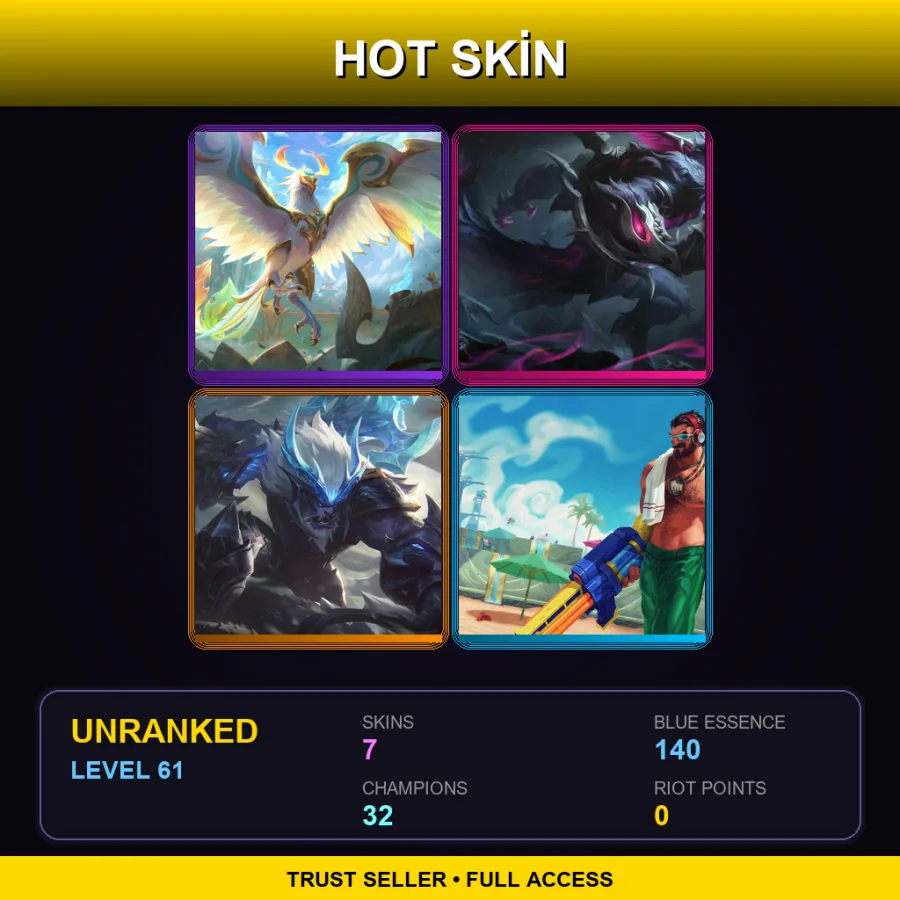 OCE | Lv61 | Unranked | 7 Skin | 32 Champ — LoL account