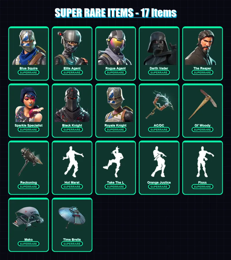 [PC/PSN] | Blue Squire | Elite Agent | Rogue Agent | Darth Vader | The Reaper | 350 skin | 370 pickaxe | 305 emote | 308 glider | Lv4858