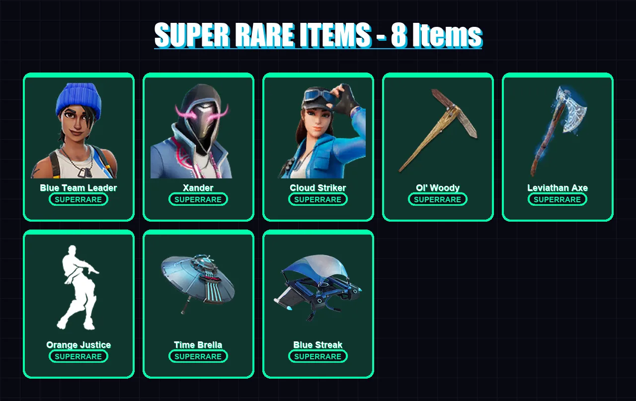[PC/XBOX] | Blue Team Leader | Xander | Cloud Striker | Joey | Deadpool | 98 skin | 147 pickaxe | 107 emote | 116 glider | Lv1826