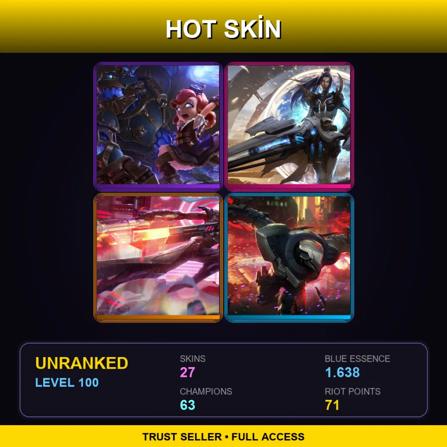 TR | Lv100 | Unranked | 27 Skin | 63 Champ — LoL account